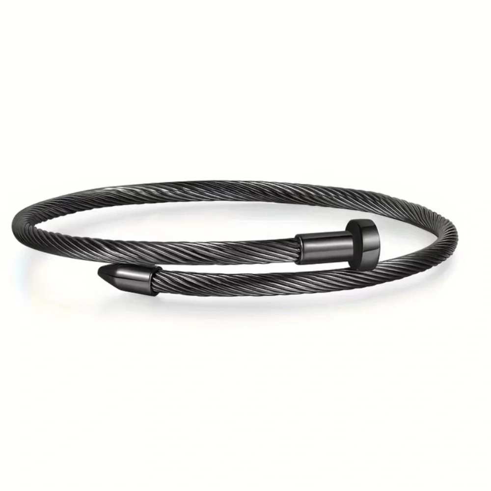 Sleek Black Nail Style Bracelet Stainless Steel Women’s Men’s Unisex NWT